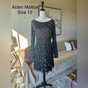 Aidan Mattox black/gold/bronze sequined cocktail dress